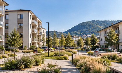 Neighbourhood street — Architectural visualisation · Development concept