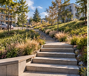 Steps and green spaces — Architectural visualisation · Development concept