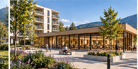 Community building — Architectural visualisation · Development concept
