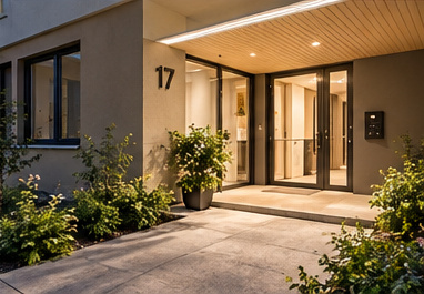 Entrance to building 17 — Architectural visualisation · Development concept